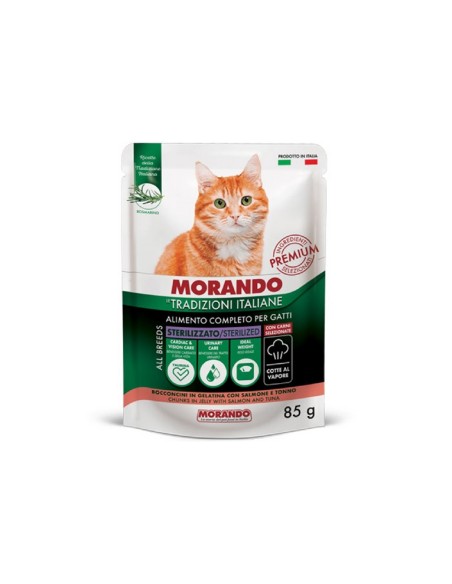 Morando Tradizioni Italiane bocconcini gatto sterilizzato Salmone e Tonno 85 gr