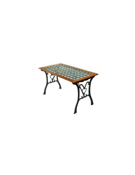 Tavolo Rattan in ghisa Nero con legno Tropicale 110 x 55 x 60 cm