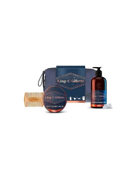 King C Gillette kit detergente viso + balsamo delicato + pettine