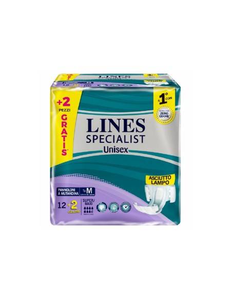 Lines Specialist Unisex pannoloni a mutandina Tg. M 12 + 2 gratis