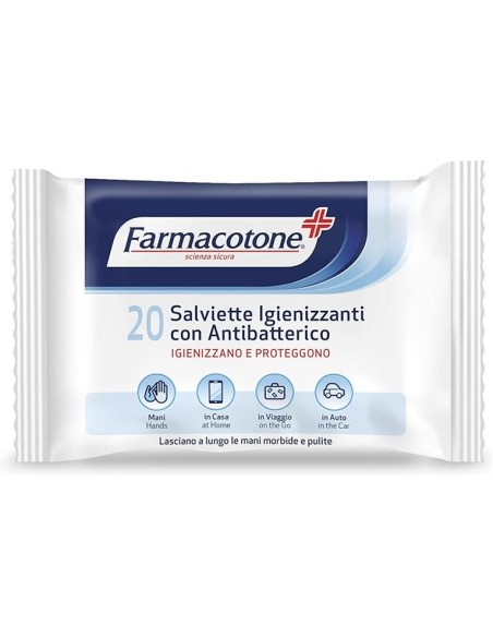 Farmacotone salviette mani detergenti con Antibatterico 20 pz